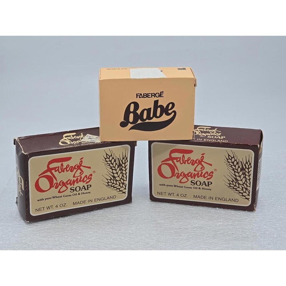 Lot Of 2 Vtg Faberge Organics 4 Oz Soap Bars + 1 Babe 3 Oz Made In England NOS